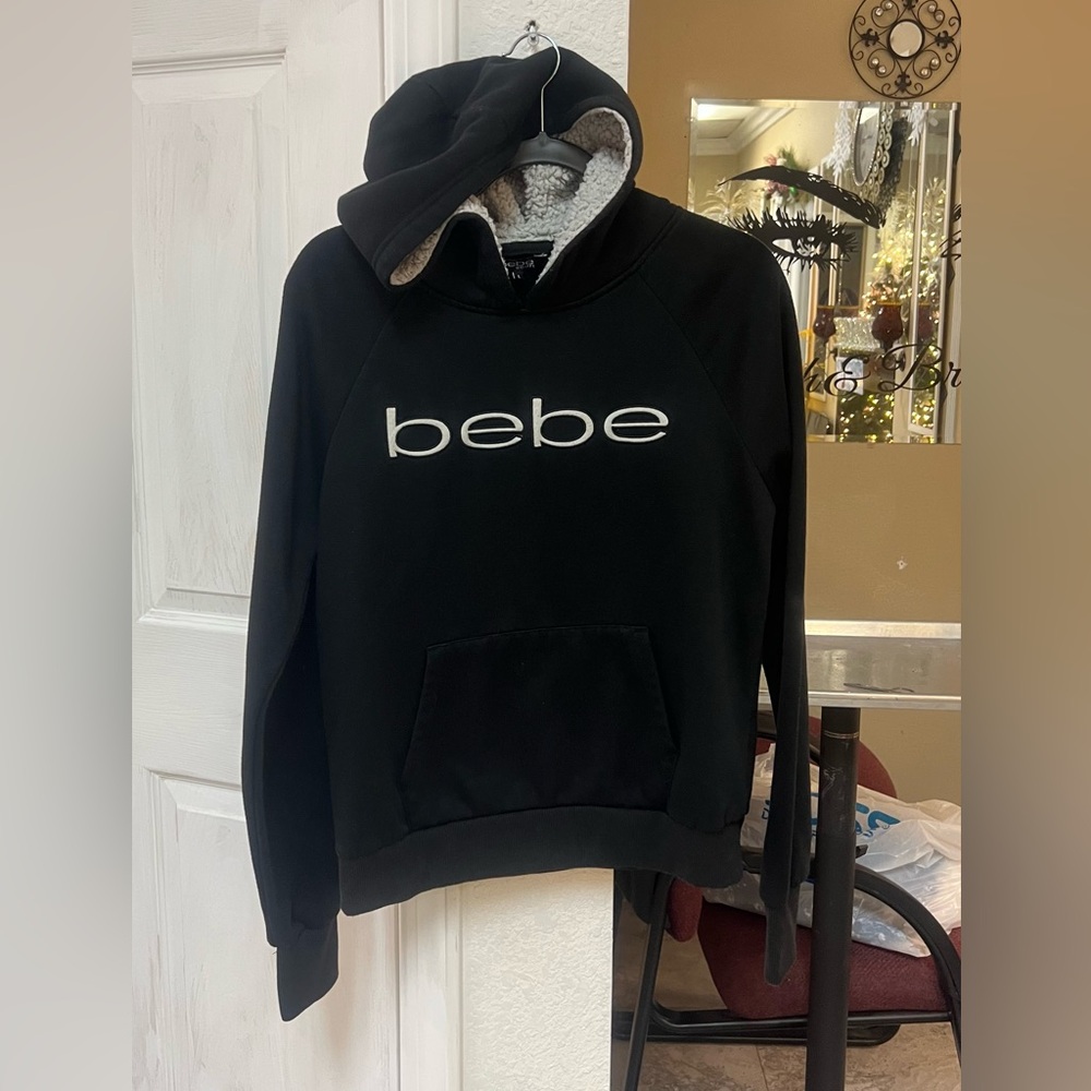 Bebe Logo Black Women Hoodie Sweater. SZ L. Excellent Condition.
